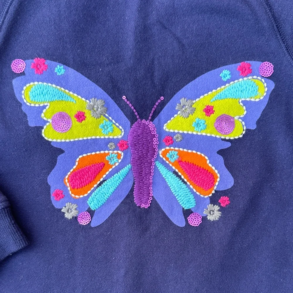 Mini Boden Navy sweatshirt dress with Colorful Butterfly - Picture 3 of 7